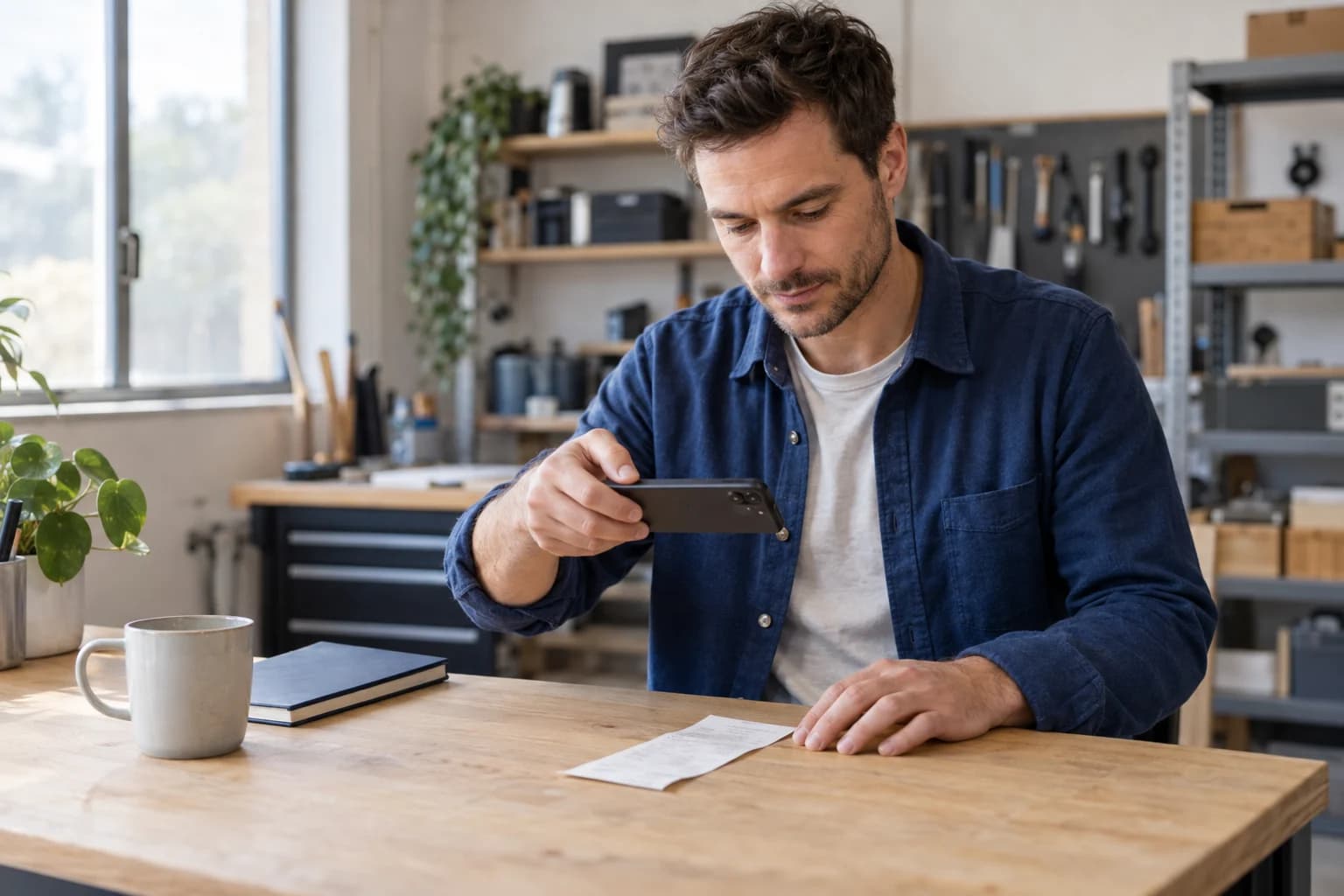 Unternehmerin bearbeitet ihre Unterlagen am Laptop
